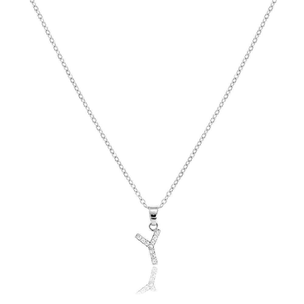 Y-Stainless Steel CZ Stone Paved Monogram Pendant Necklace - Madeline Love - Flyclothing LLC
