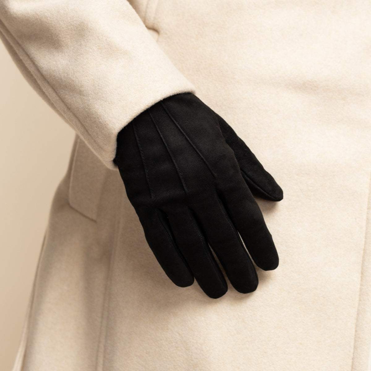 Silvia (black) - Italian suede leather gloves with luxurious cashmere lining - Leather Gloves Online - Flyclothing LLC