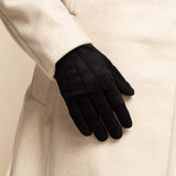Silvia (black) - Italian suede leather gloves with luxurious cashmere lining - Leather Gloves Online - Flyclothing LLC