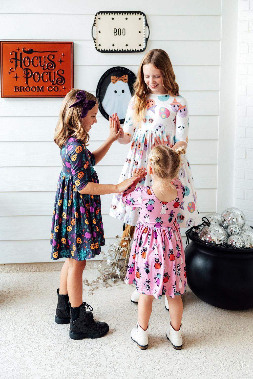 Skeleton Web 3/4 Sleeve Pocket Twirl Dress - Mila & Rose ® - Flyclothing LLC