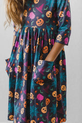 Skeleton Web 3/4 Sleeve Pocket Twirl Dress - Mila & Rose ® - Flyclothing LLC