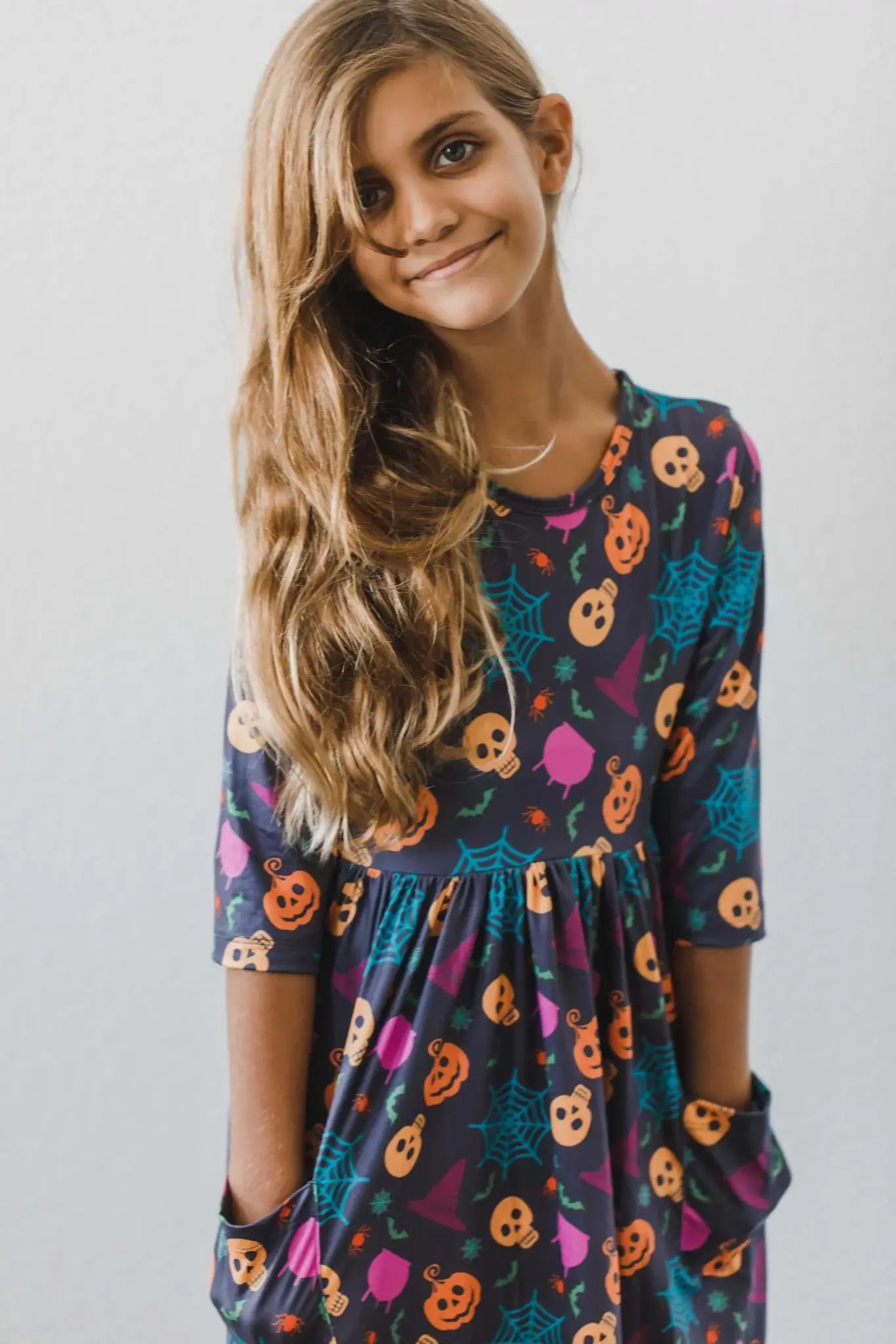 Skeleton Web 3/4 Sleeve Pocket Twirl Dress - Mila & Rose ® - Flyclothing LLC