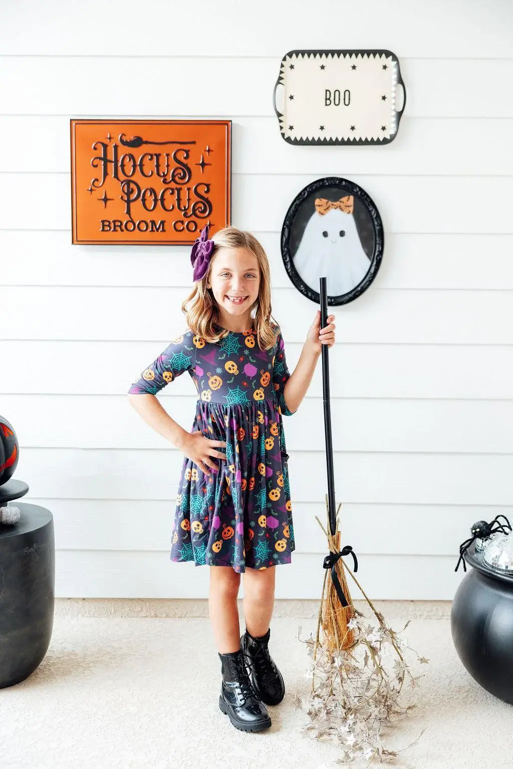 Skeleton Web 3/4 Sleeve Pocket Twirl Dress - Mila & Rose ® - Flyclothing LLC