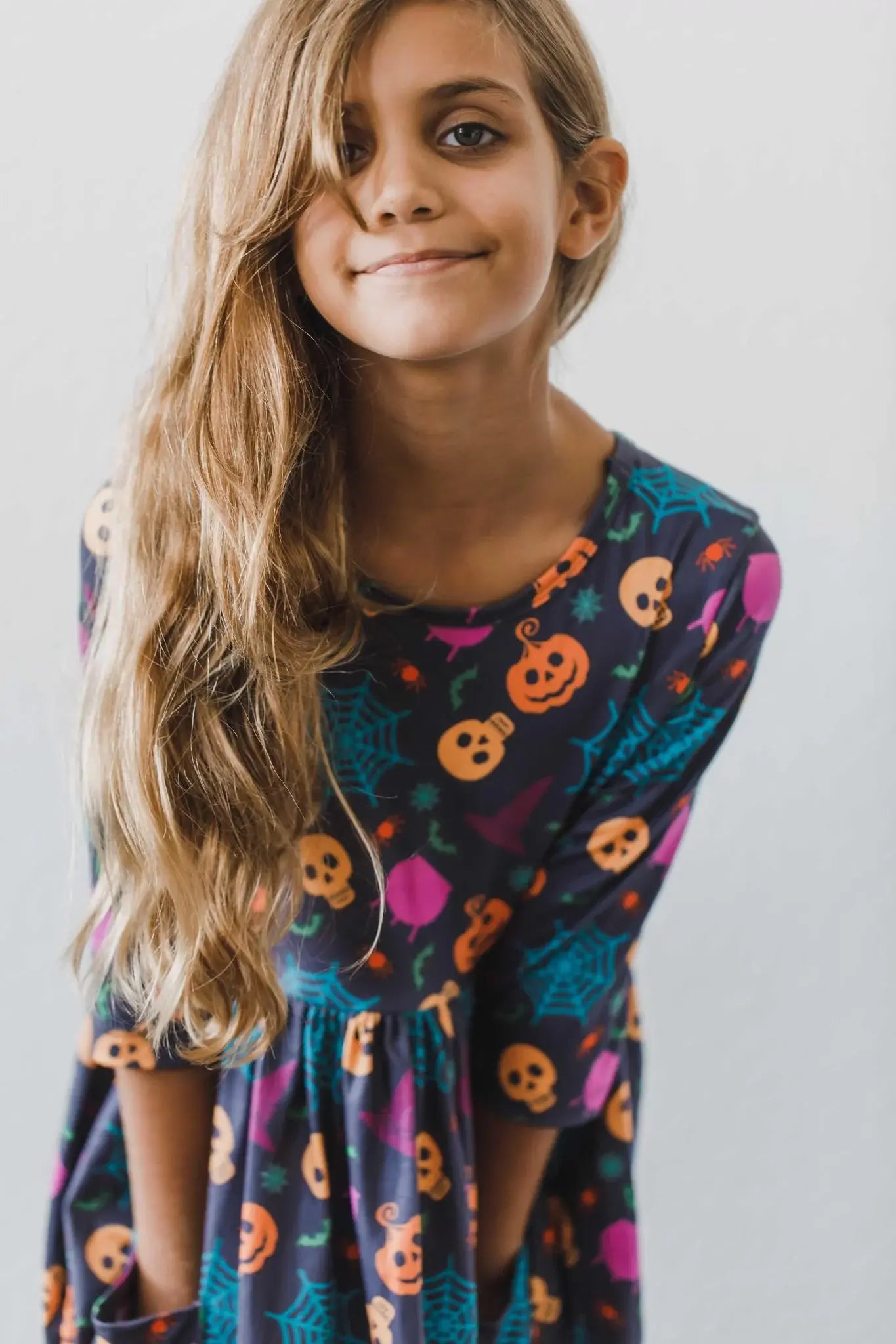 Skeleton Web 3/4 Sleeve Pocket Twirl Dress - Mila & Rose ® - Flyclothing LLC