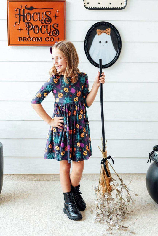 Skeleton Web 3/4 Sleeve Pocket Twirl Dress - Mila & Rose ® - Flyclothing LLC