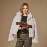 Skylar (brown) – Extra-long sheepskin leather gloves with wool/cashmere lining & touchscreen capability - Leather Gloves Online - Flyclothing LLC