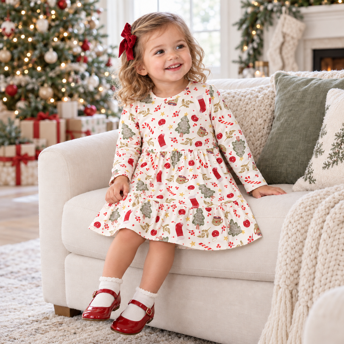 Girls’ Christmas Dress – Bamboo Holiday Tiered Twirl Dress - Tesa Babe - Flyclothing LLC