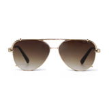 Smaller Cristina - Faded Brown & Gold - Tangle Free Round Aviator Sunglasses - TopFoxx - Flyclothing LLC
