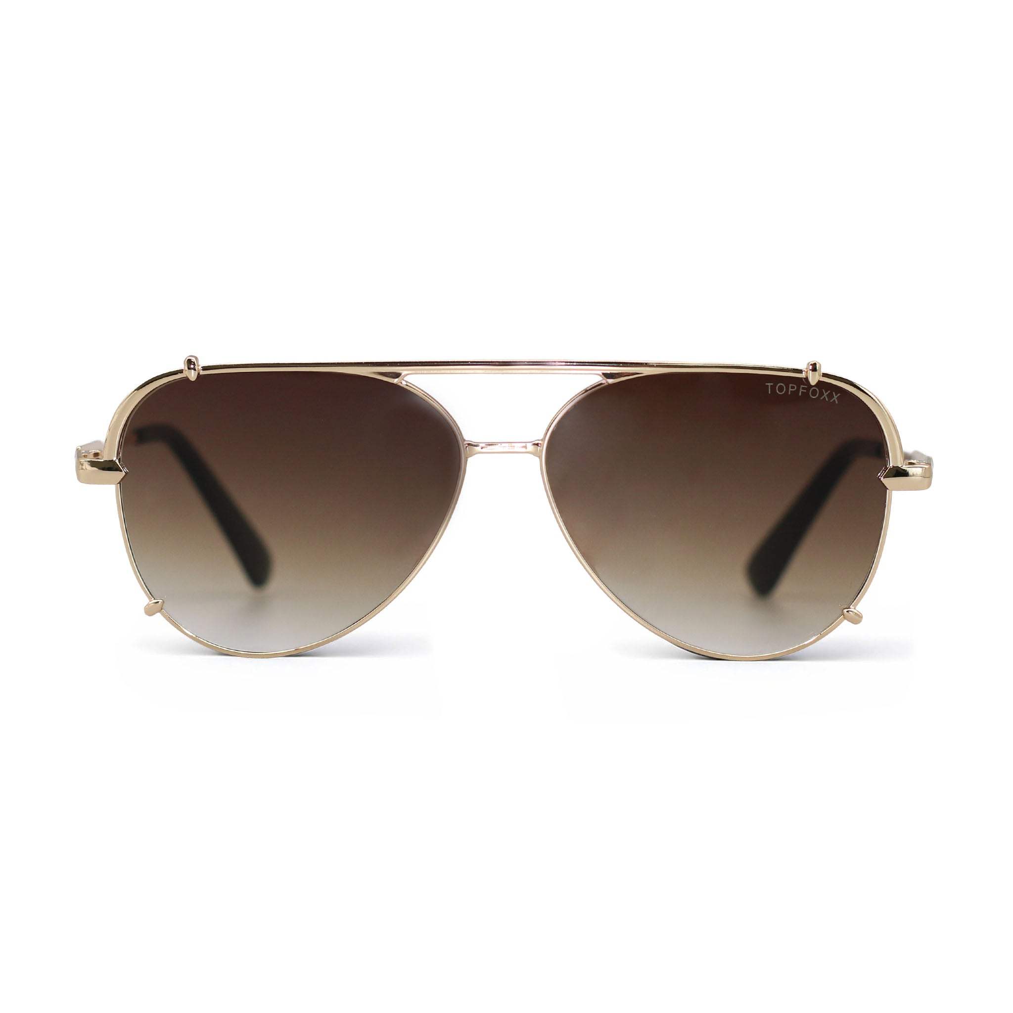 Smaller Cristina - Faded Brown & Gold - Tangle Free Round Aviator Sunglasses - TopFoxx - Flyclothing LLC