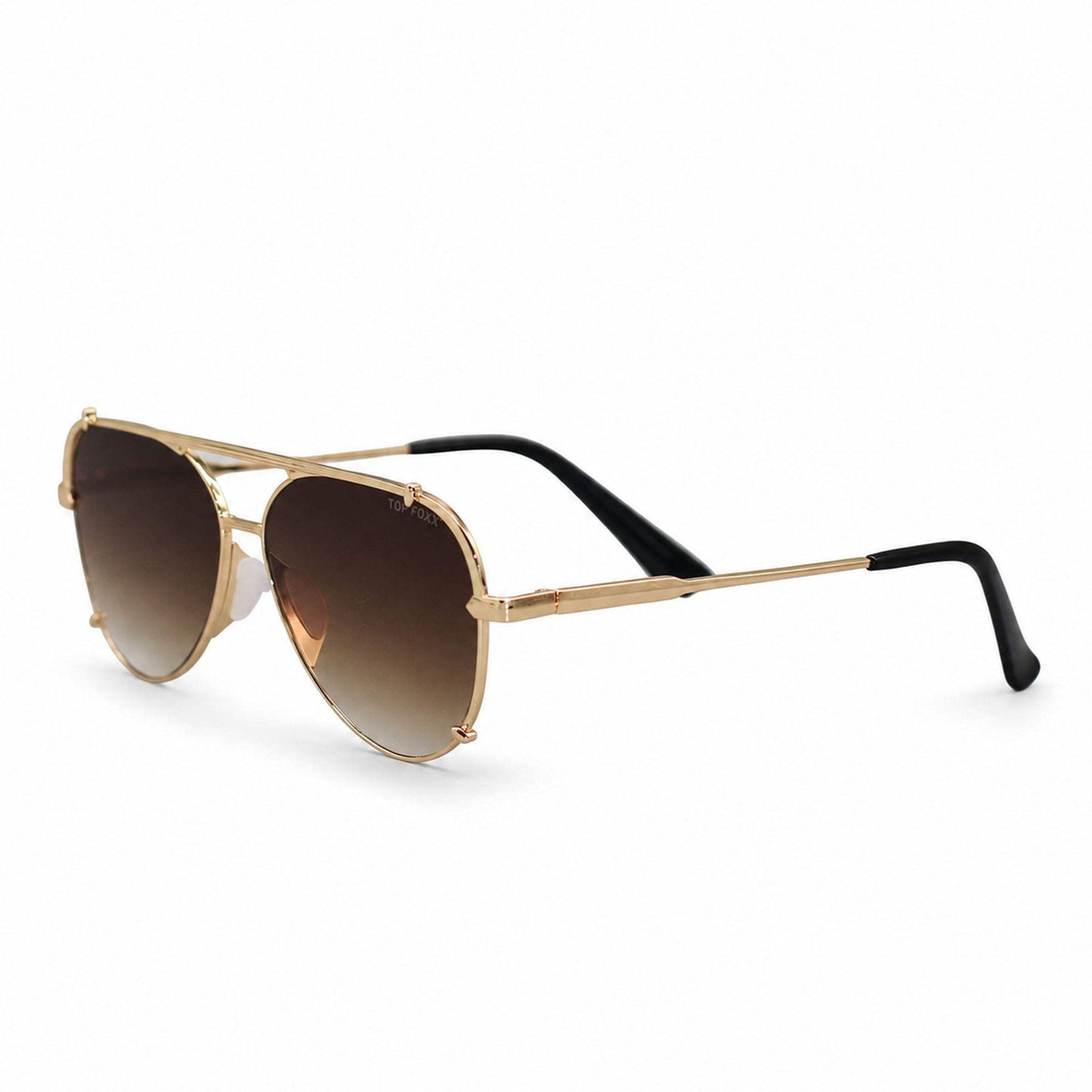 Smaller Cristina - Faded Brown & Gold - Tangle Free Round Aviator Sunglasses - TopFoxx - Flyclothing LLC