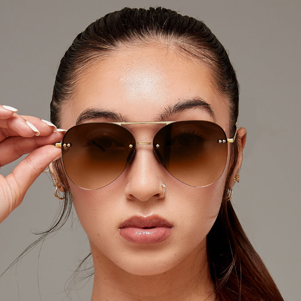Smaller Megan 2 Faded Brown - Tangle Free Aviator Sunglasses - TopFoxx - Flyclothing LLC