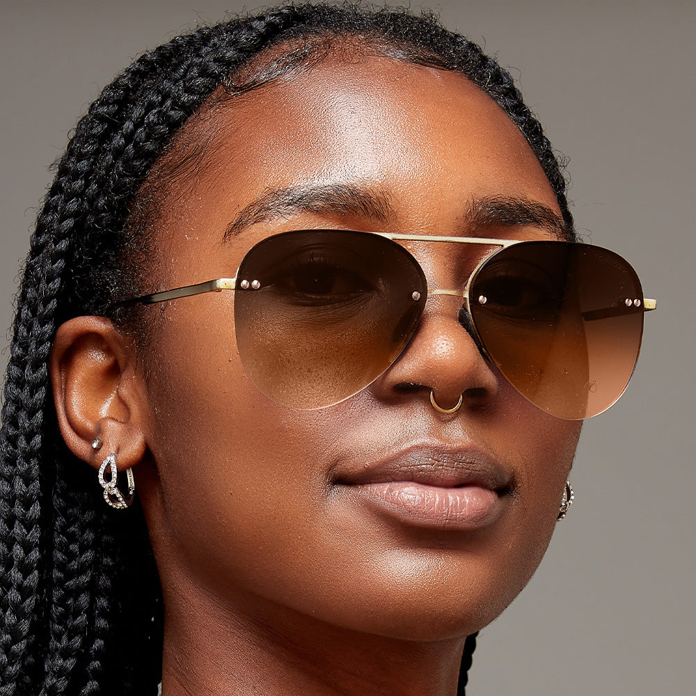 Smaller Megan 2 Faded Brown - Tangle Free Aviator Sunglasses - TopFoxx - Flyclothing LLC