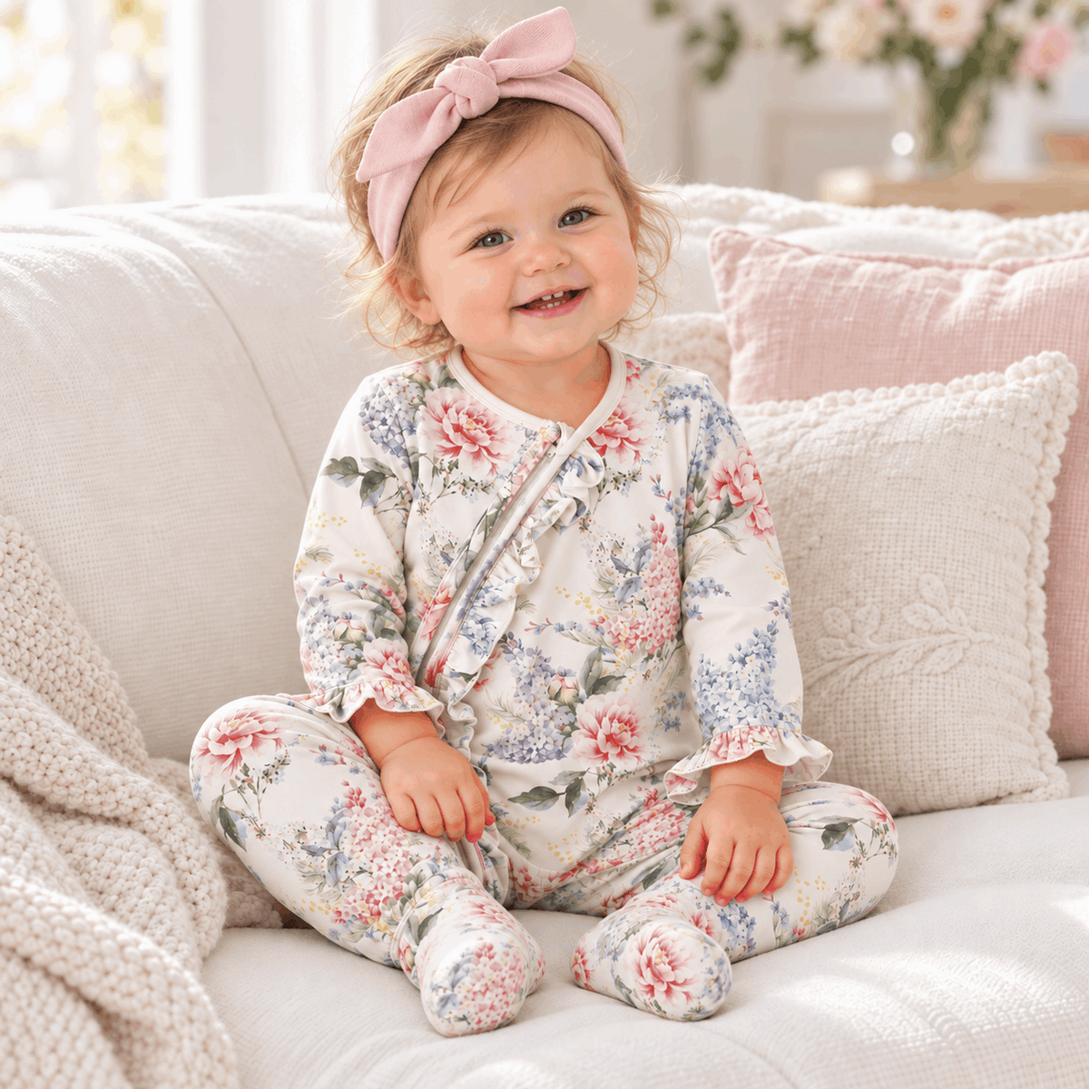 Dream Blossom Soft Bamboo Baby Girl Floral Zipper Romper - Tesa Babe - Flyclothing LLC