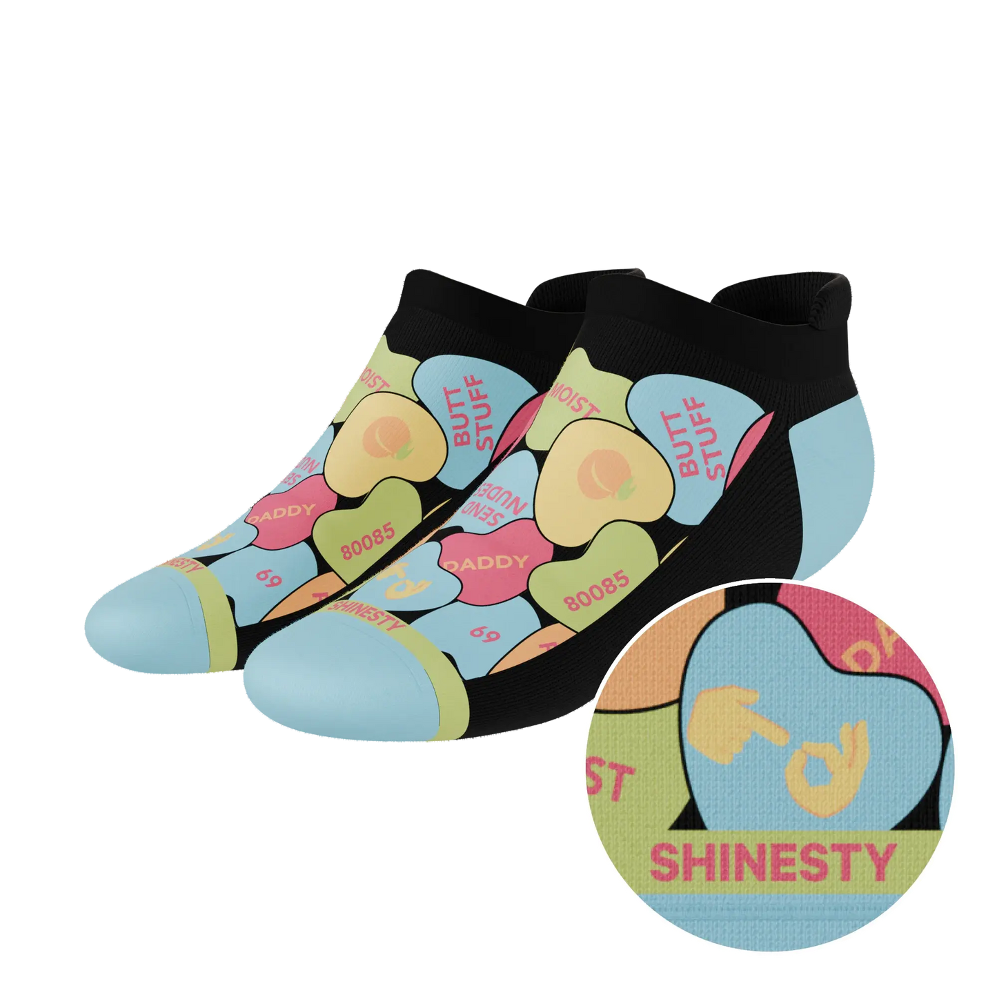 The Smooth Talker | Candy Hearts Heel Hammock™ Ankle Socks - Shinesty - Flyclothing LLC