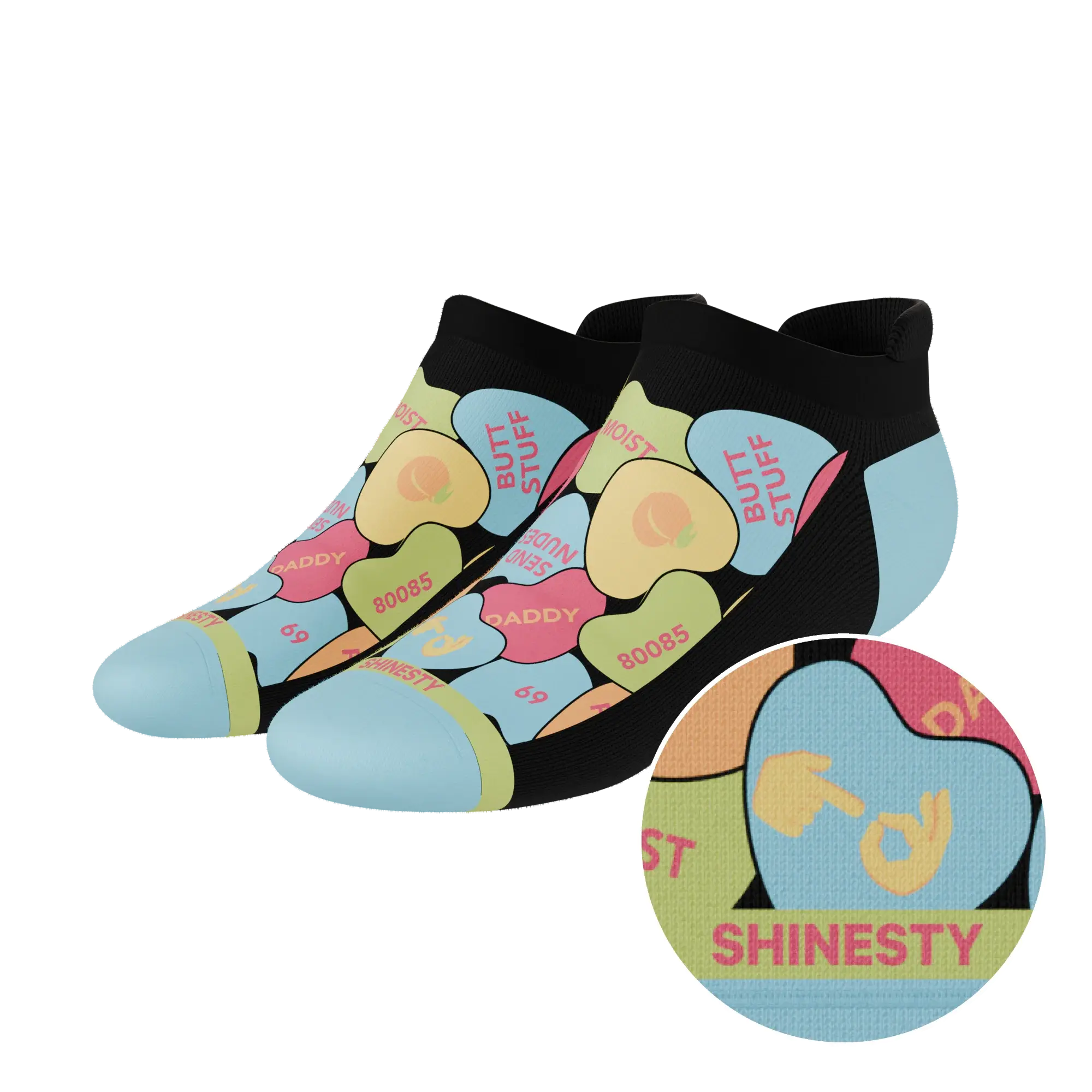 The Smooth Talker | Candy Hearts Heel Hammock™ Ankle Socks - Shinesty - Flyclothing LLC