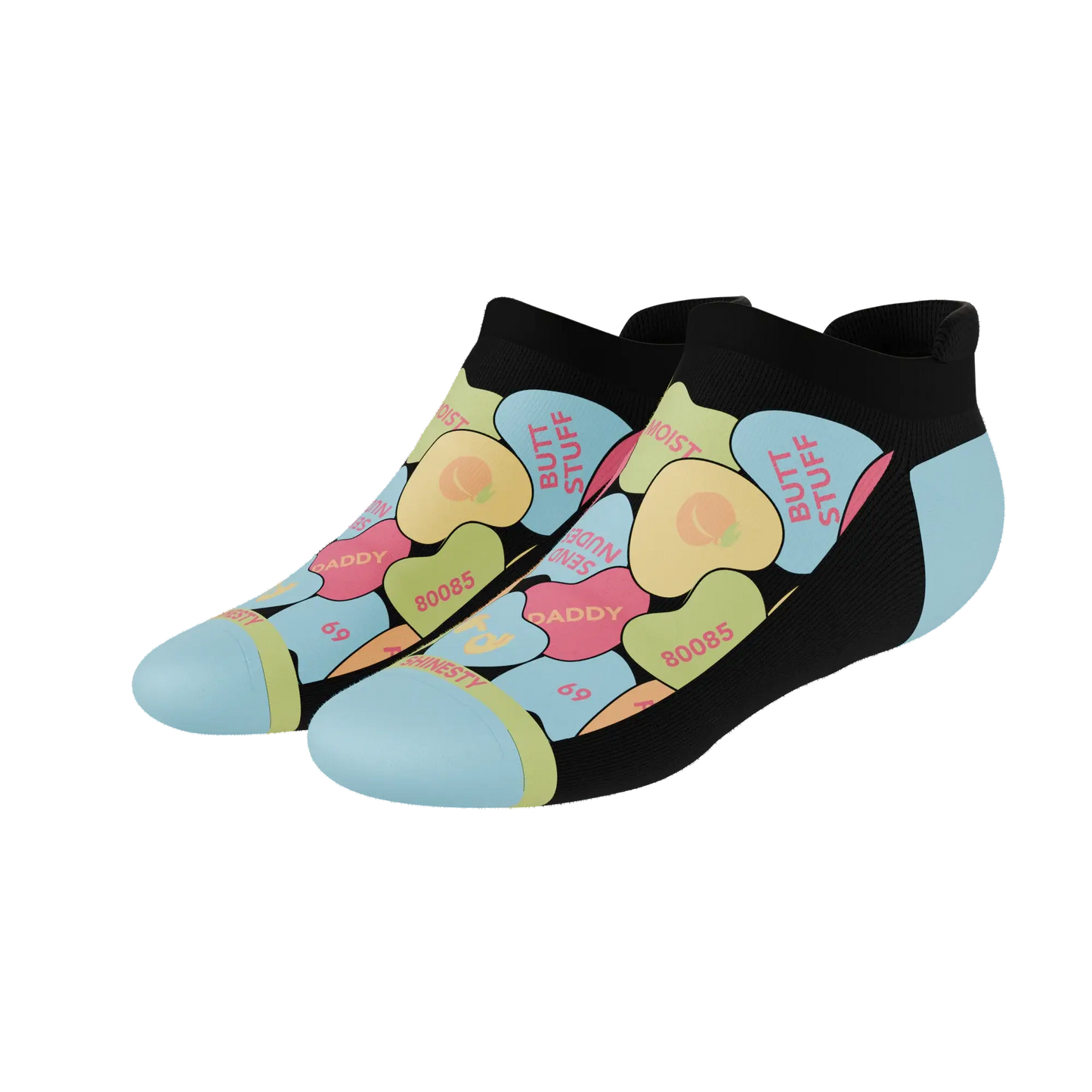 The Smooth Talker | Candy Hearts Heel Hammock™ Ankle Socks - Shinesty - Flyclothing LLC