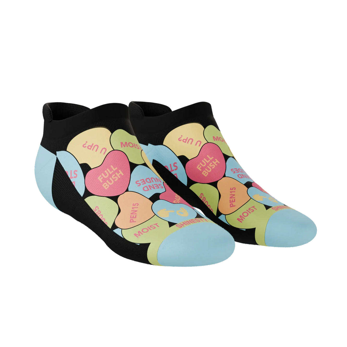 The Smooth Talker | Candy Hearts Heel Hammock™ Ankle Socks - Shinesty - Flyclothing LLC