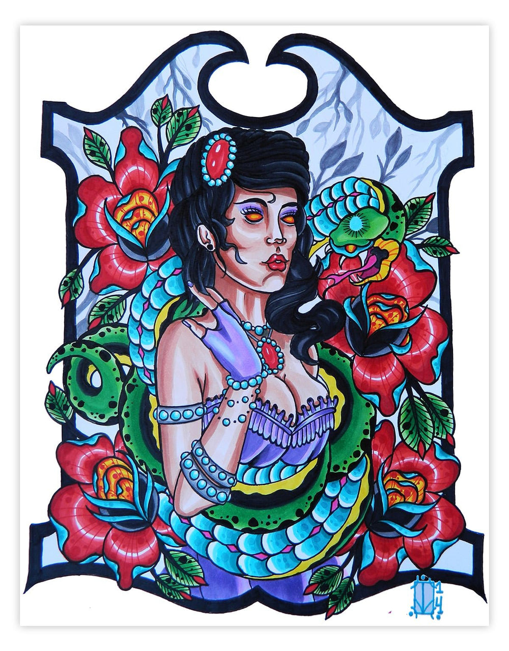 Black Market Art Company Snake Charmer Lady Print
