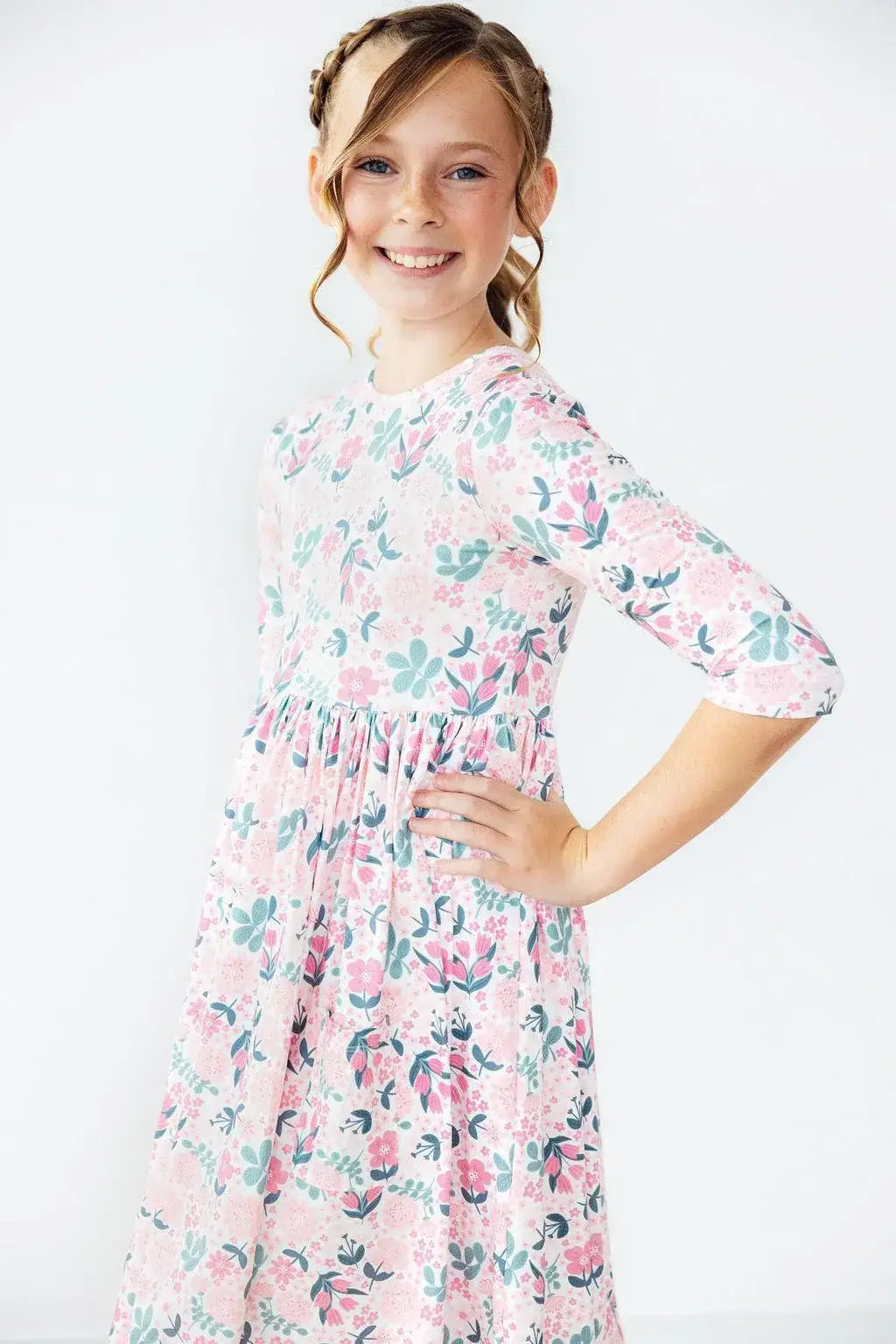 Softly Blooming 3/4 Sleeve Pocket Twirl Dress - Mila & Rose ® - Flyclothing LLC
