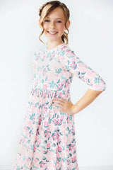 Softly Blooming 3/4 Sleeve Pocket Twirl Dress - Mila & Rose ® - Flyclothing LLC