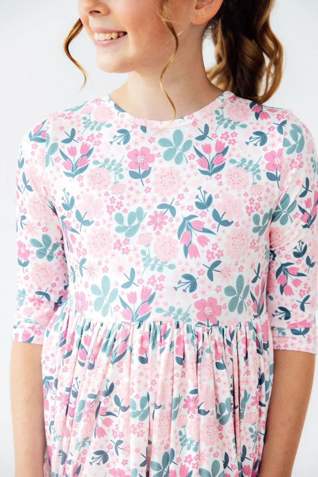 Softly Blooming 3/4 Sleeve Pocket Twirl Dress - Mila & Rose ® - Flyclothing LLC