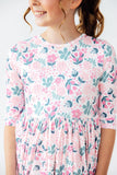Softly Blooming 3/4 Sleeve Pocket Twirl Dress