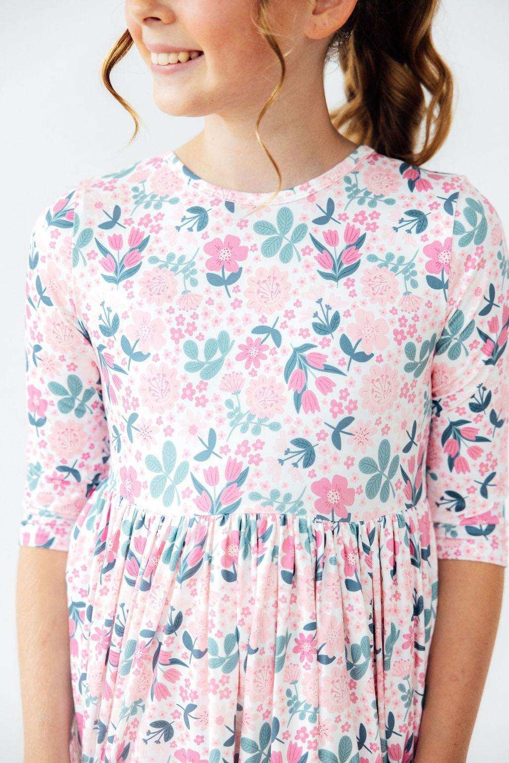 Softly Blooming 3/4 Sleeve Pocket Twirl Dress - Mila & Rose ® - Flyclothing LLC