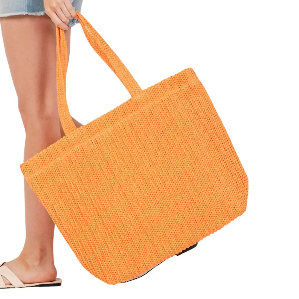 Solid Crochet Straw Tote Bag / Beach Bag - Madeline Love - Flyclothing LLC