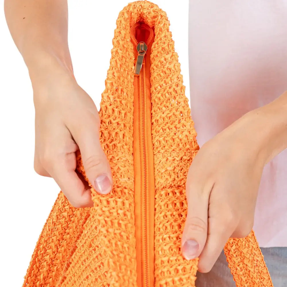 Solid Crochet Straw Tote Bag / Beach Bag - Madeline Love - Flyclothing LLC