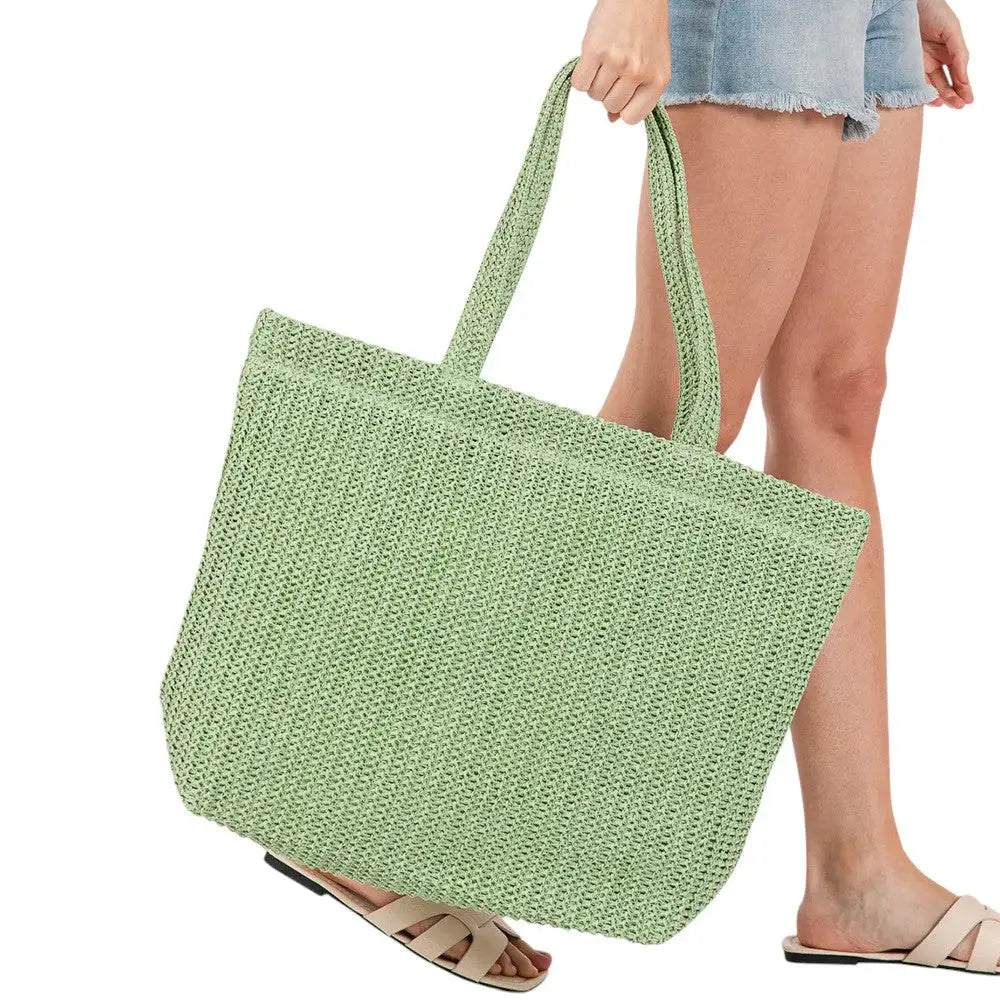Solid Crochet Straw Tote Bag / Beach Bag - Madeline Love - Flyclothing LLC
