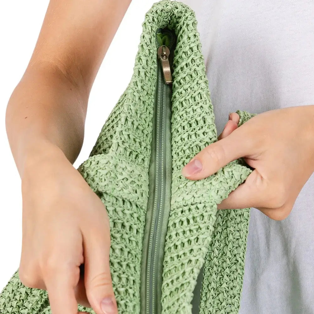 Solid Crochet Straw Tote Bag / Beach Bag - Madeline Love - Flyclothing LLC