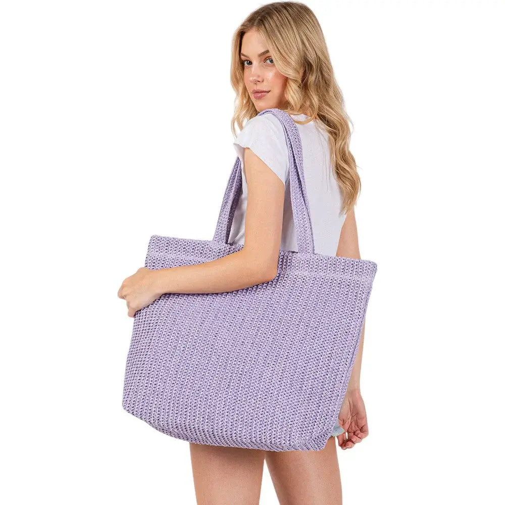 Solid Crochet Straw Tote Bag / Beach Bag - Madeline Love - Flyclothing LLC