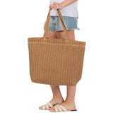 Solid Crochet Straw Tote Bag / Beach Bag - Madeline Love - Flyclothing LLC