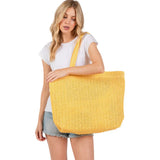 Solid Crochet Straw Tote Bag / Beach Bag - Madeline Love - Flyclothing LLC