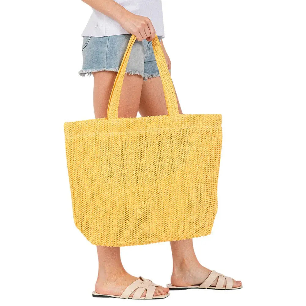 Solid Crochet Straw Tote Bag / Beach Bag - Madeline Love - Flyclothing LLC