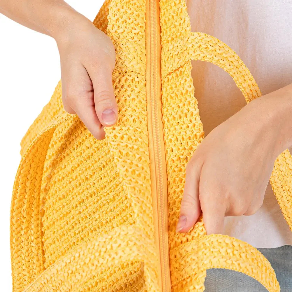 Solid Crochet Straw Tote Bag / Beach Bag - Madeline Love - Flyclothing LLC