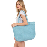 Solid Crochet Straw Tote Bag / Beach Bag - Madeline Love - Flyclothing LLC