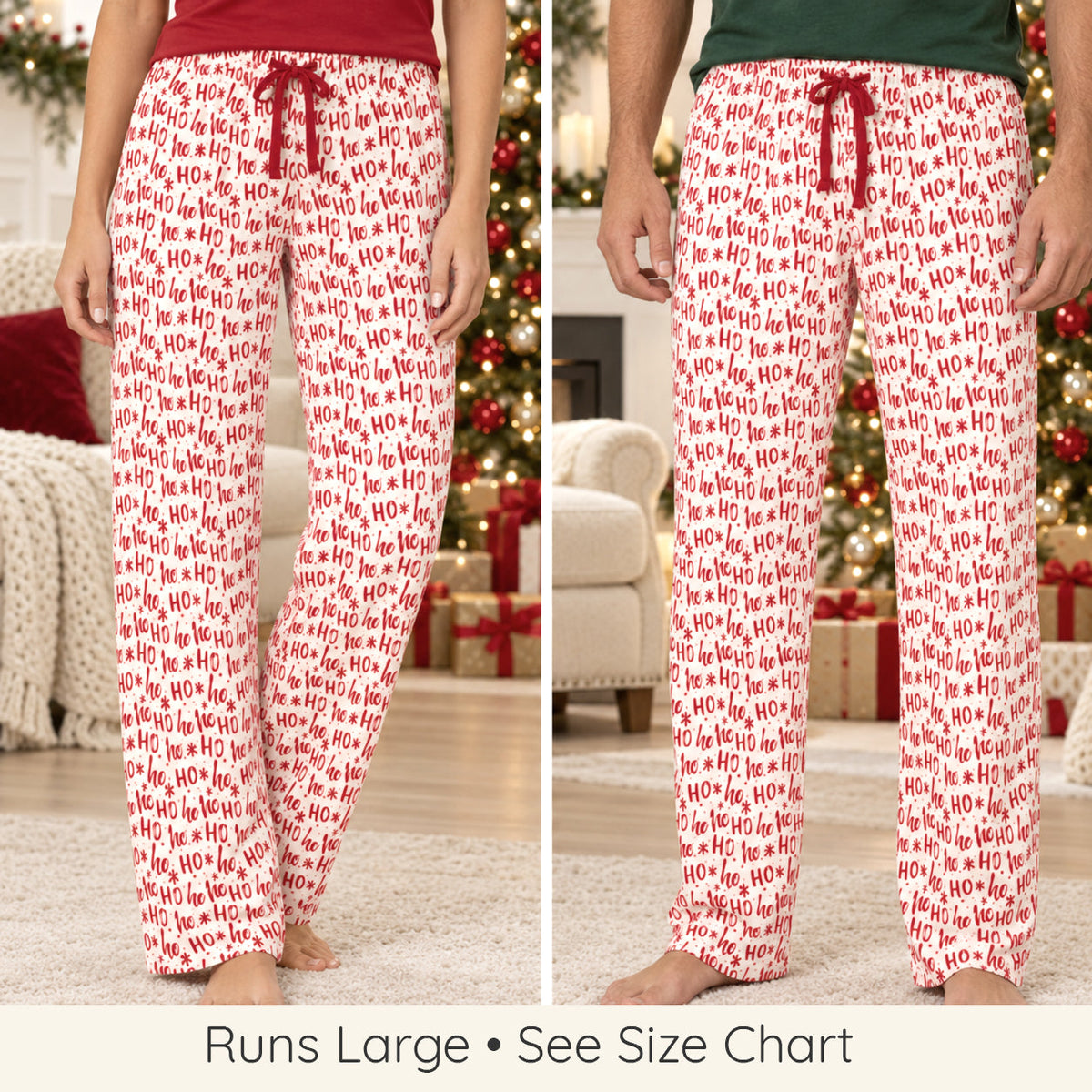 Christmas Ho-Ho-Ho Adult Bamboo Pajama Pants-Family Matching