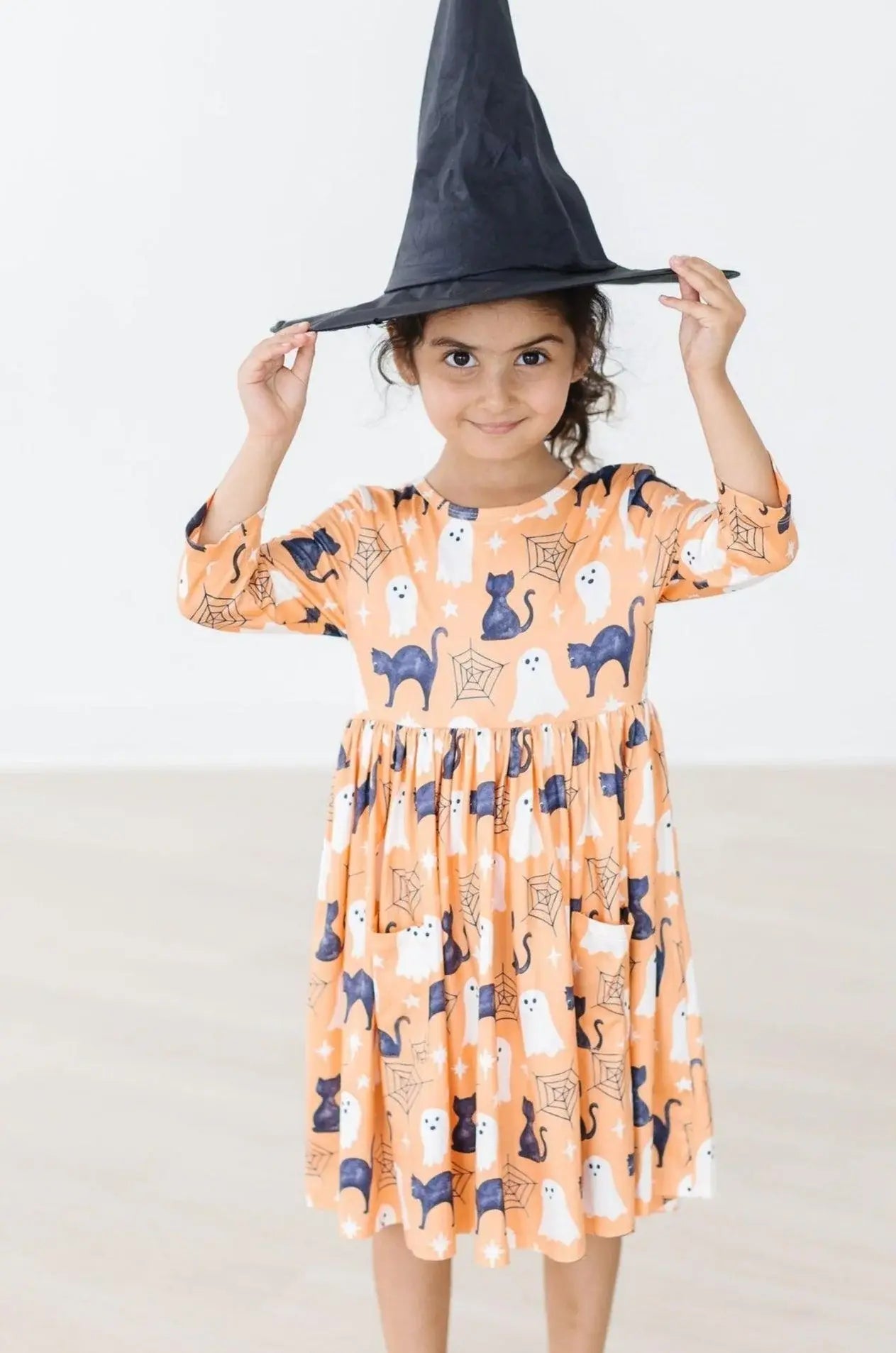 Spooky Kitty 3/4 Sleeve Pocket Twirl Dress - Mila & Rose ® - Flyclothing LLC