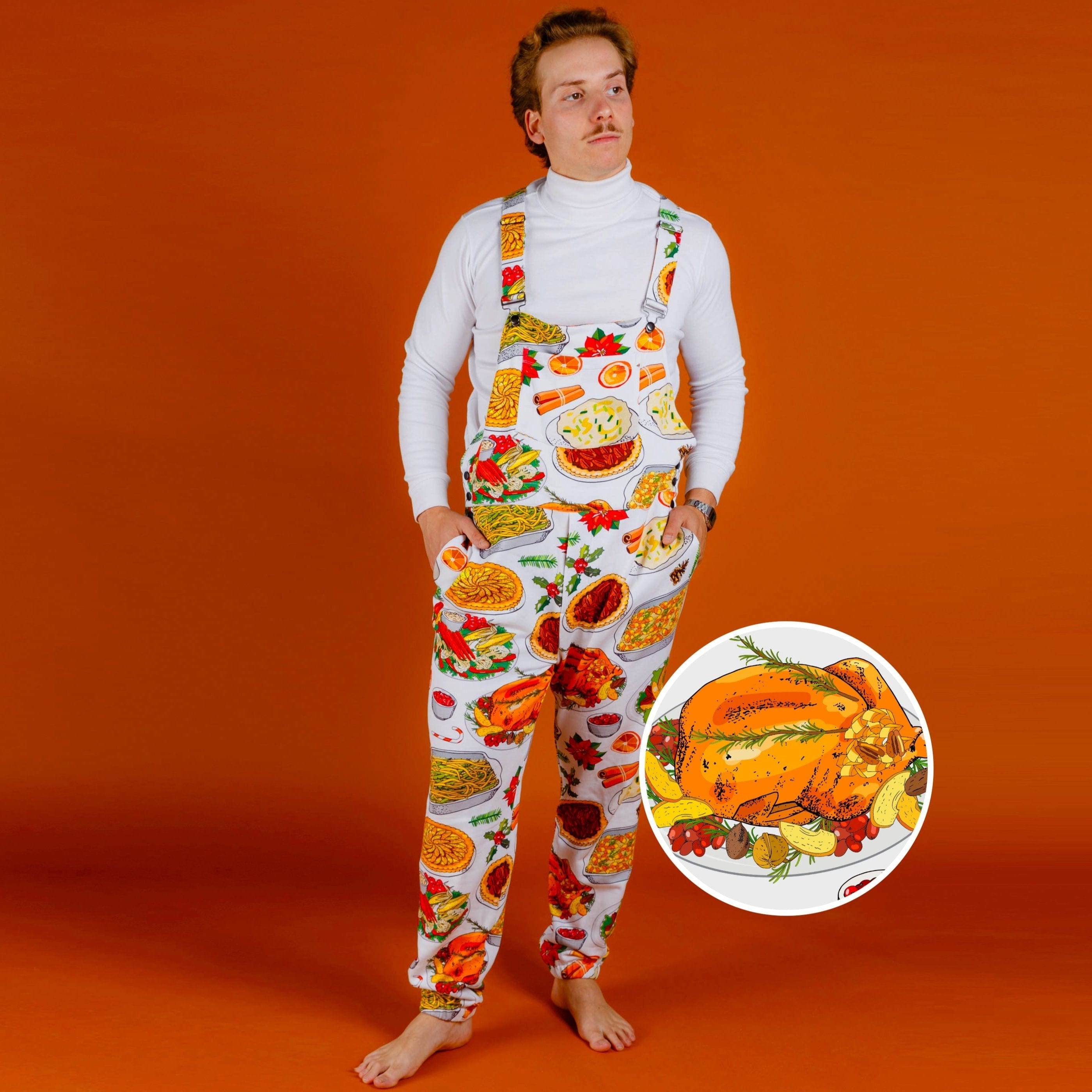 The Spread | Mens White Thanksgiving Pajamaralls® - Shinesty