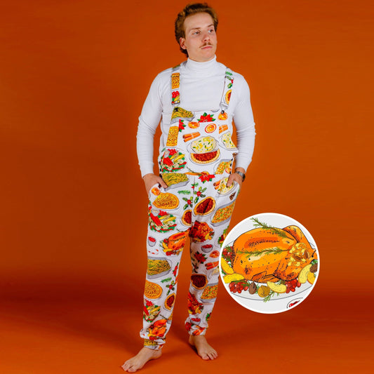 The Spread | Mens White Thanksgiving Pajamaralls® - Shinesty