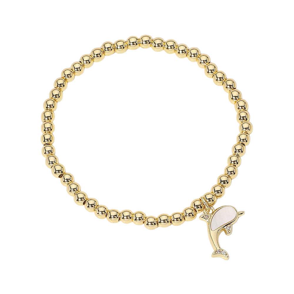 Stainless Steel Ball Mother of Pearl Dolphin Stretch Bracelets - Madeline Love - Flyclothing LLC