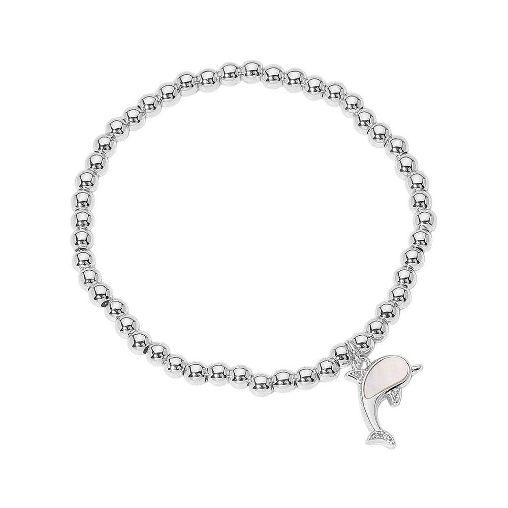 Stainless Steel Ball Mother of Pearl Dolphin Stretch Bracelets - Madeline Love - Flyclothing LLC