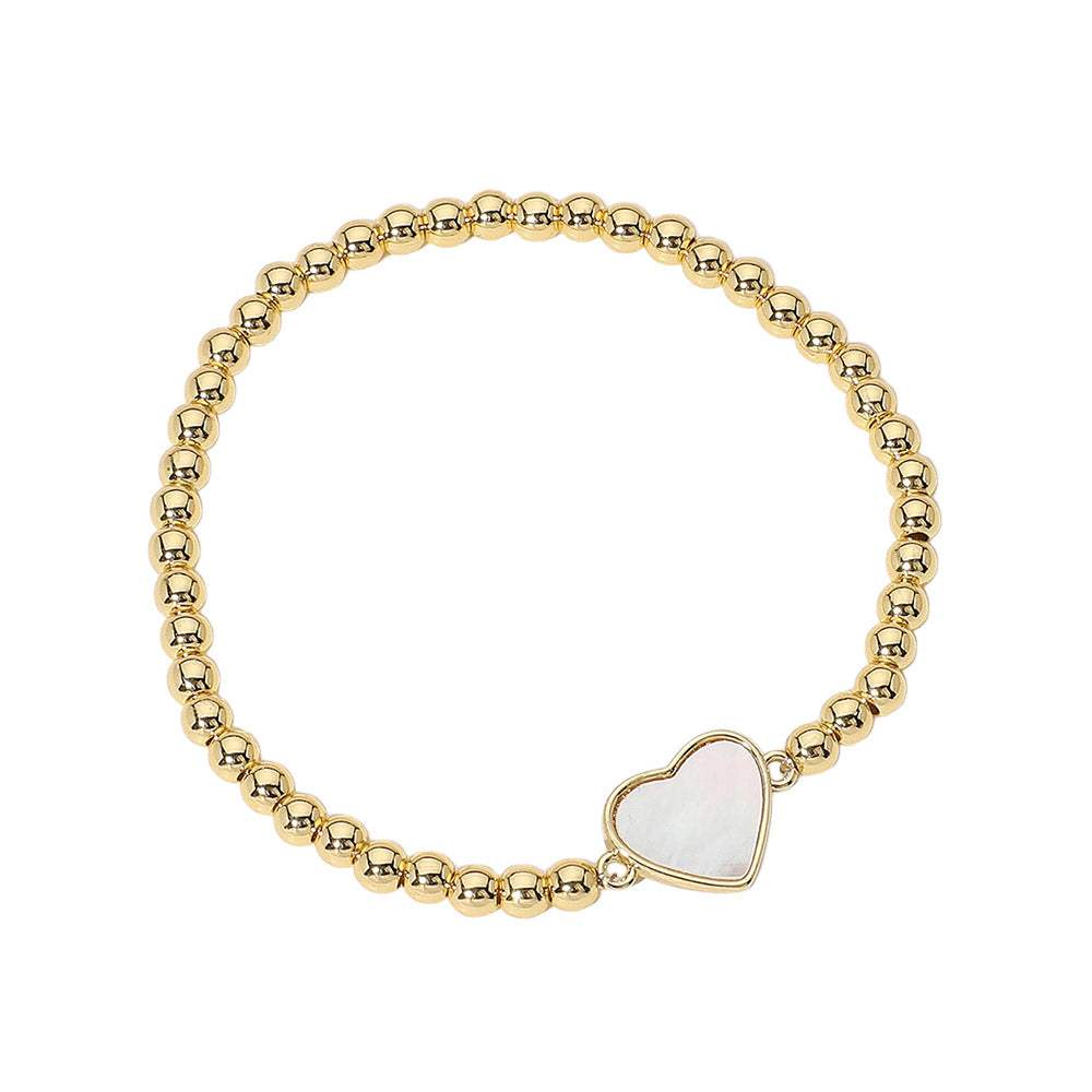 Stainless Steel Ball Mother of Pearl Heart Beaded Bracelet - Madeline Love - Flyclothing LLC