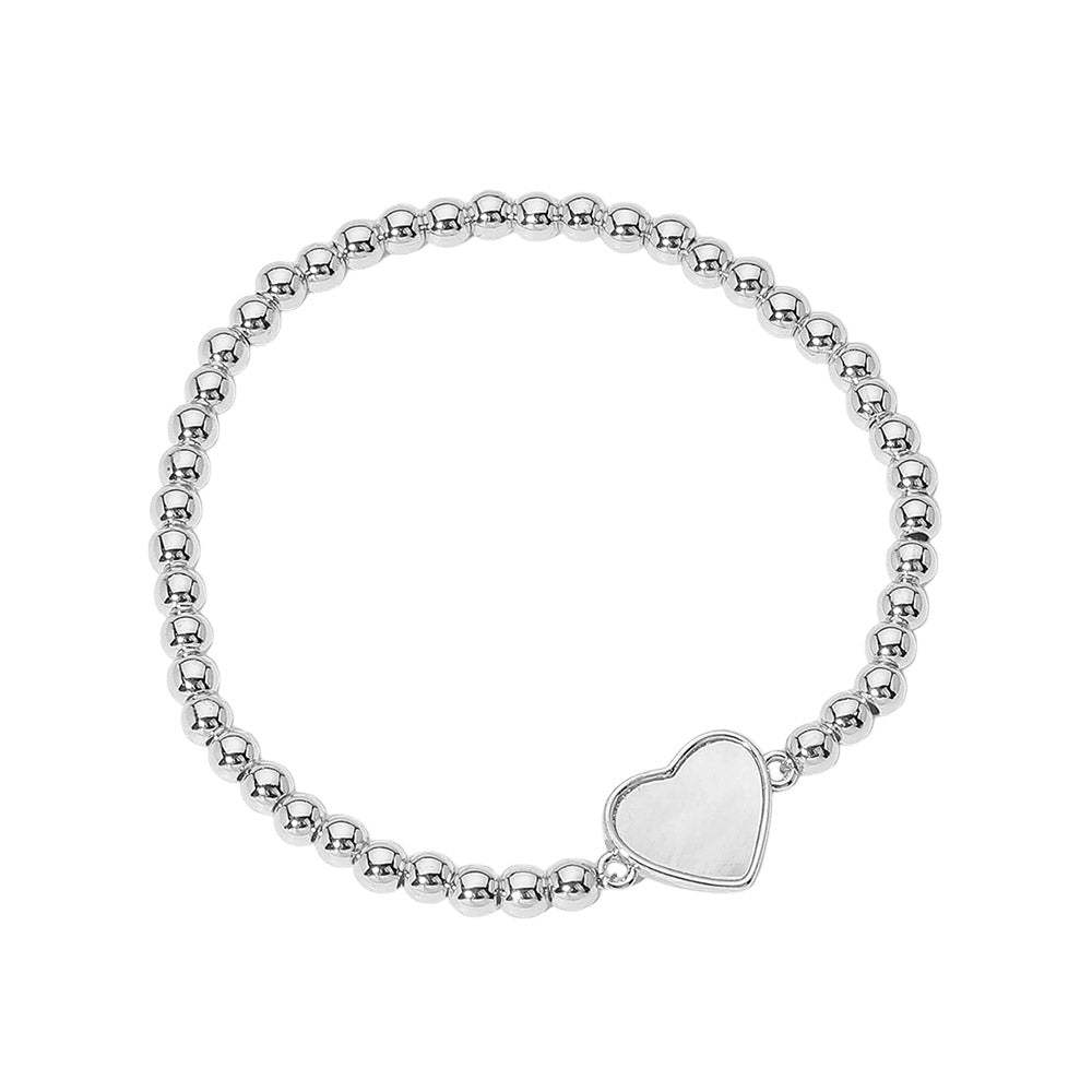 Stainless Steel Ball Mother of Pearl Heart Beaded Bracelet - Madeline Love - Flyclothing LLC