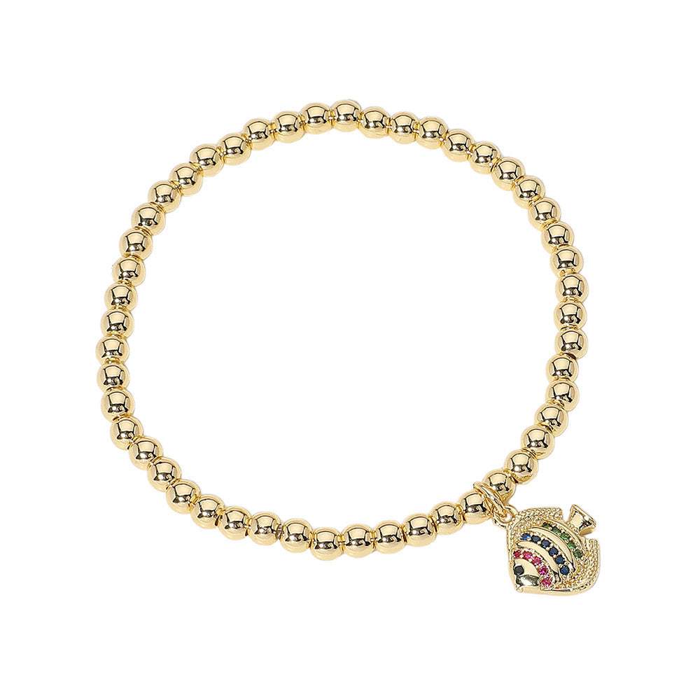 Stainless Steel Ball Stone Paved Fish Beaded Stretch Bracelet - Madeline Love - Flyclothing LLC