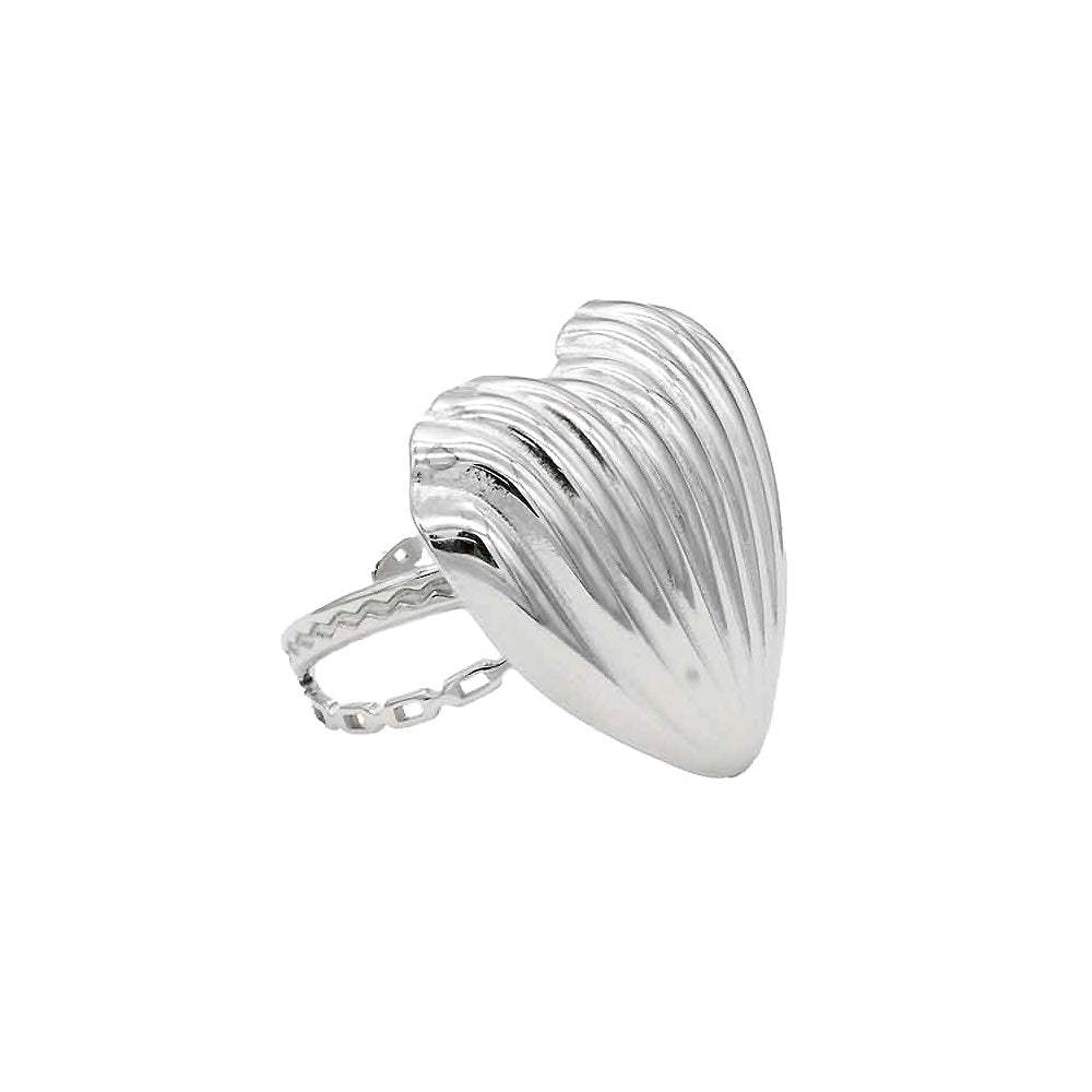 Stainless Steel Ribbed Heart Adjustable Ring - Madeline Love - Flyclothing LLC