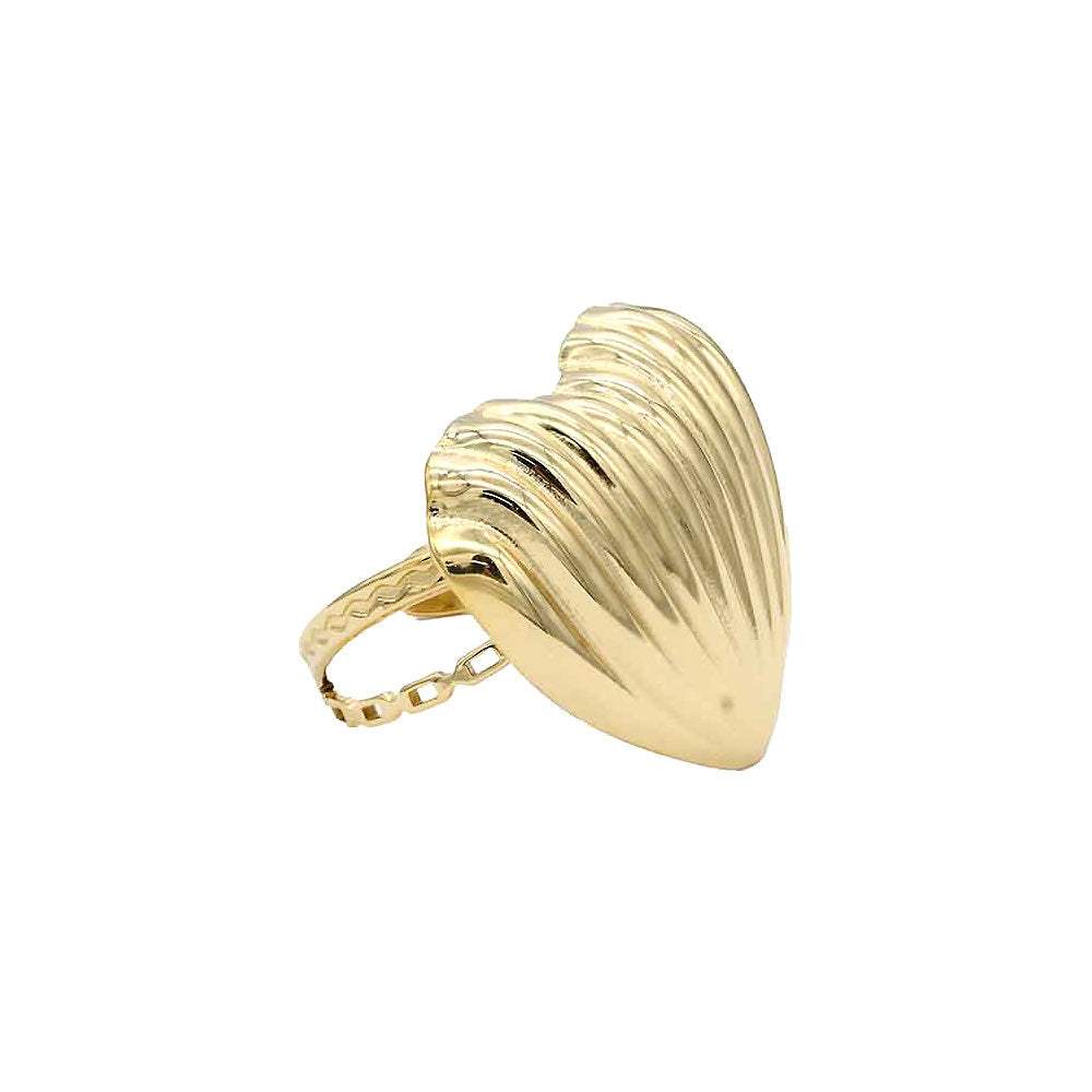 Stainless Steel Ribbed Heart Adjustable Ring - Madeline Love - Flyclothing LLC