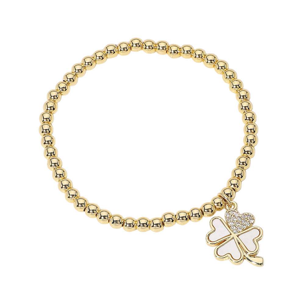 Stainless Steel Stone Mother of Pearl Clover Stretch Bracelet - Madeline Love - Flyclothing LLC