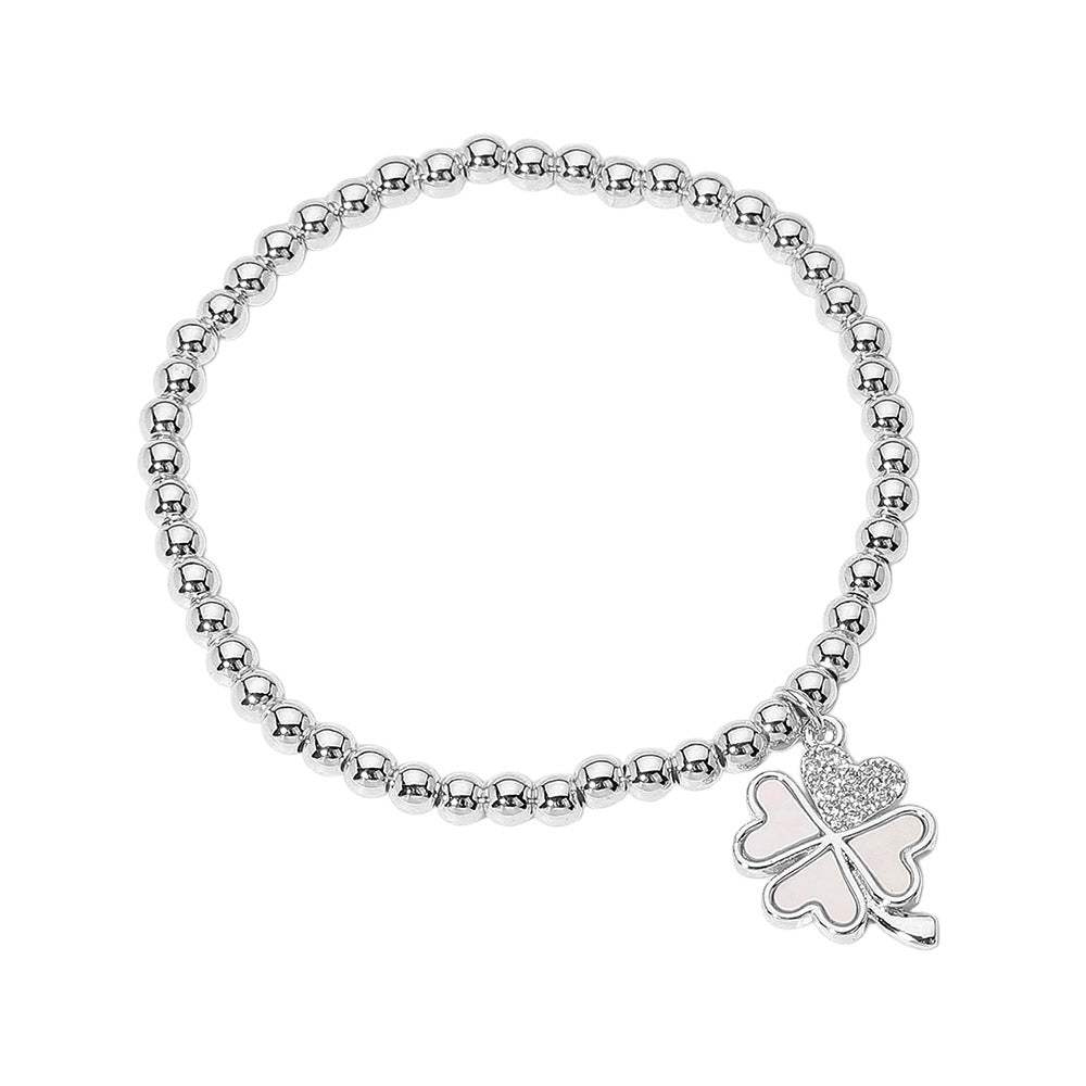 Stainless Steel Stone Mother of Pearl Clover Stretch Bracelet - Madeline Love - Flyclothing LLC